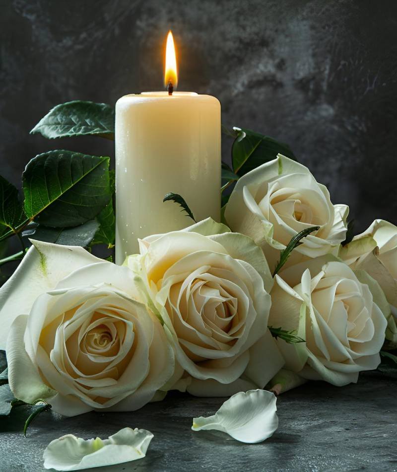 white rose with candles